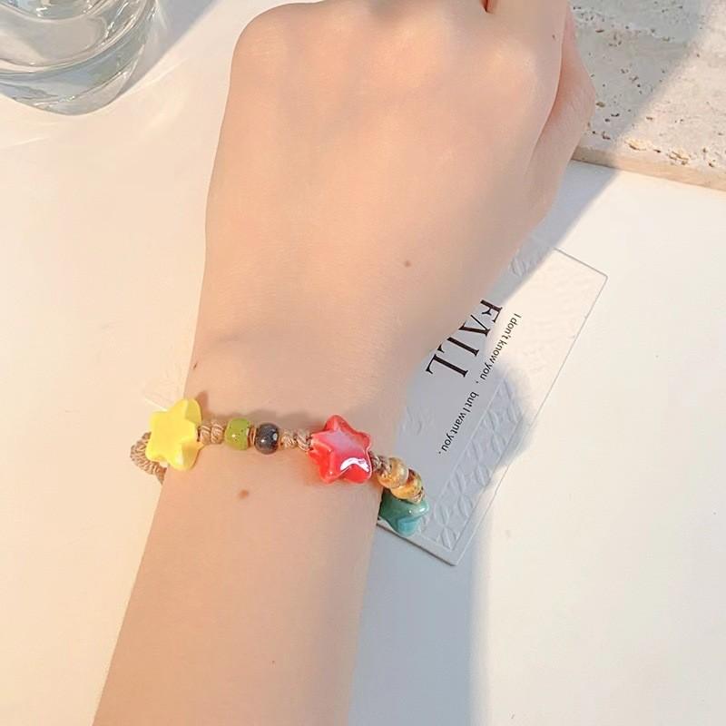 Цветной Уникальный Пастельный Керамический Браслет с Бусинами с Дизайном Звезды Женский Для