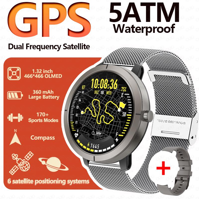 2026 GPS Умные часы 1,32" AMOLED 5ATM Водонепроницаемые 170 Спортивных режимов Компас Множество циферблатов Мониторинг здоровья BT-звонок Умные часы