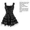 Steampunk Mini Medieval Dress for Women Plaid Renaissance Corset Lace Trim