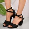 2025 лето новый задний карман на молнии каблук туфли с открытым носком женские внешнеторговые большой размер боковые пустые толстый каблук высокий каблук сандалии 45