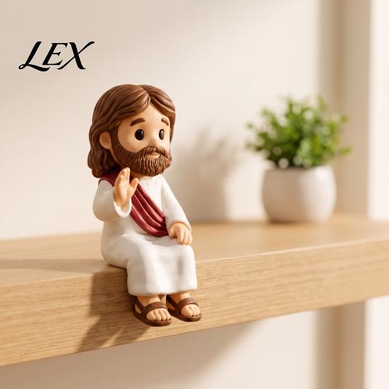 Decorative Pieces for Bookshelf Cute Praying Jesus Resin Figurine, Blessing Character Desktop Statue, Handcrafted Home Decor Religious Collectible