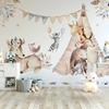 Мультфильм 3D Mural Животное Лось Жираф Обои Дети Детская Комната Спальня Фон Обои Домашний Декор