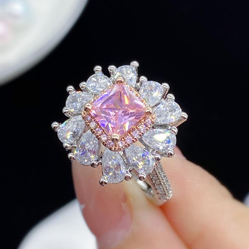 BELLA BOX New Luxury Square  Pink Shape  Temperament Rings For Women's Fashion  Dinner Party Fine Jewelry New Trendy