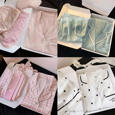 Сексуальная женская пижама с коротким рукавом и лацканами, кружевной кардиган для студентов, комплект из 2 предметов, ночная одежда, домашняя одежда для девочек, модная пижама