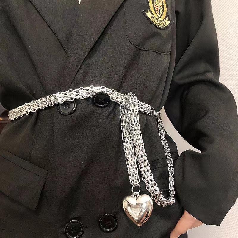 Модная металлическая цепочка, персонализированный кулон в виде сердца, поясная цепочка, преувеличенный составной ремень-аксессуар, женское украшение для талии