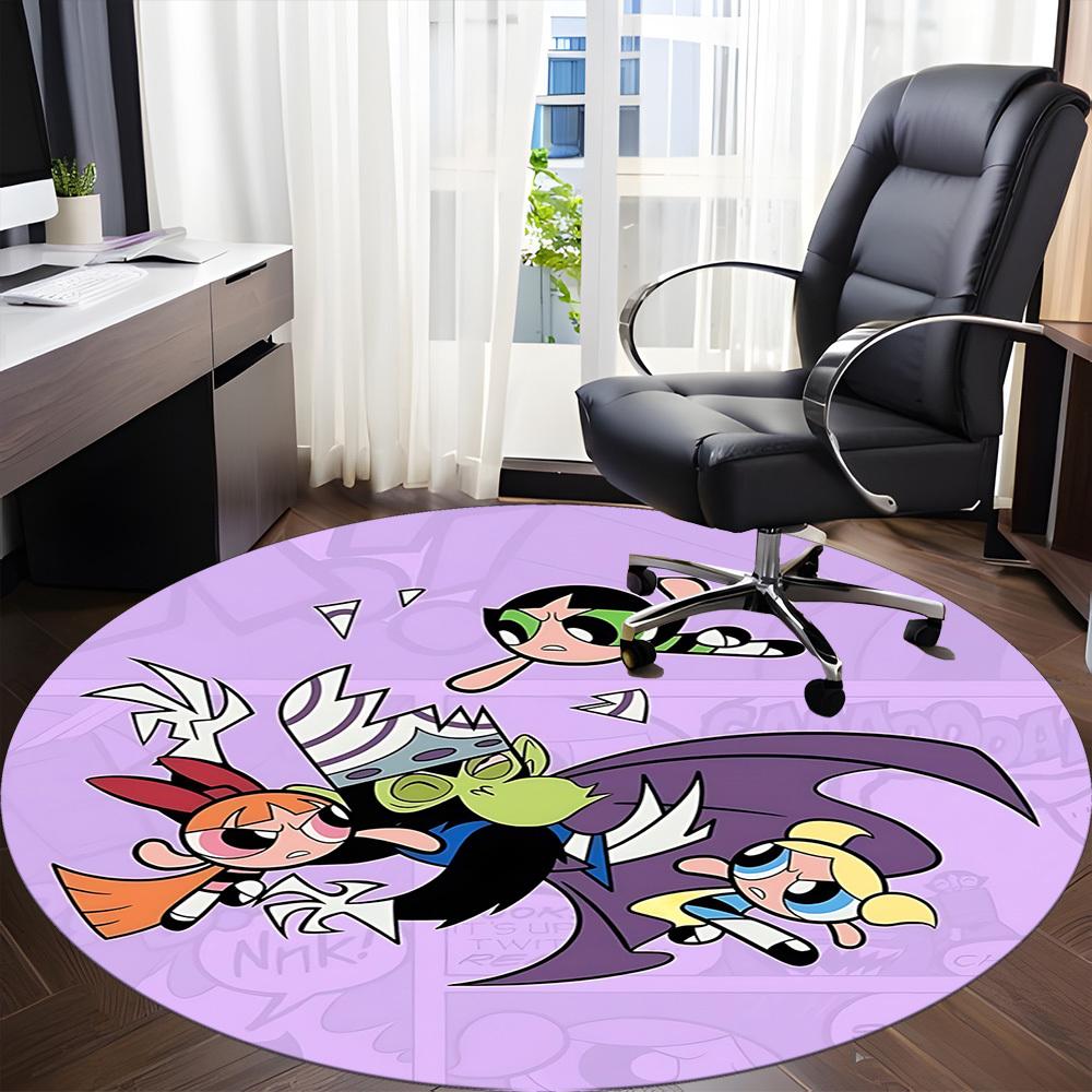 1pc Powerpuff Girls Battle Office Round Area Rug, Indoor Mat Suitable For Office,Bedroom Living Room Home Decor, Room Deco a0926154