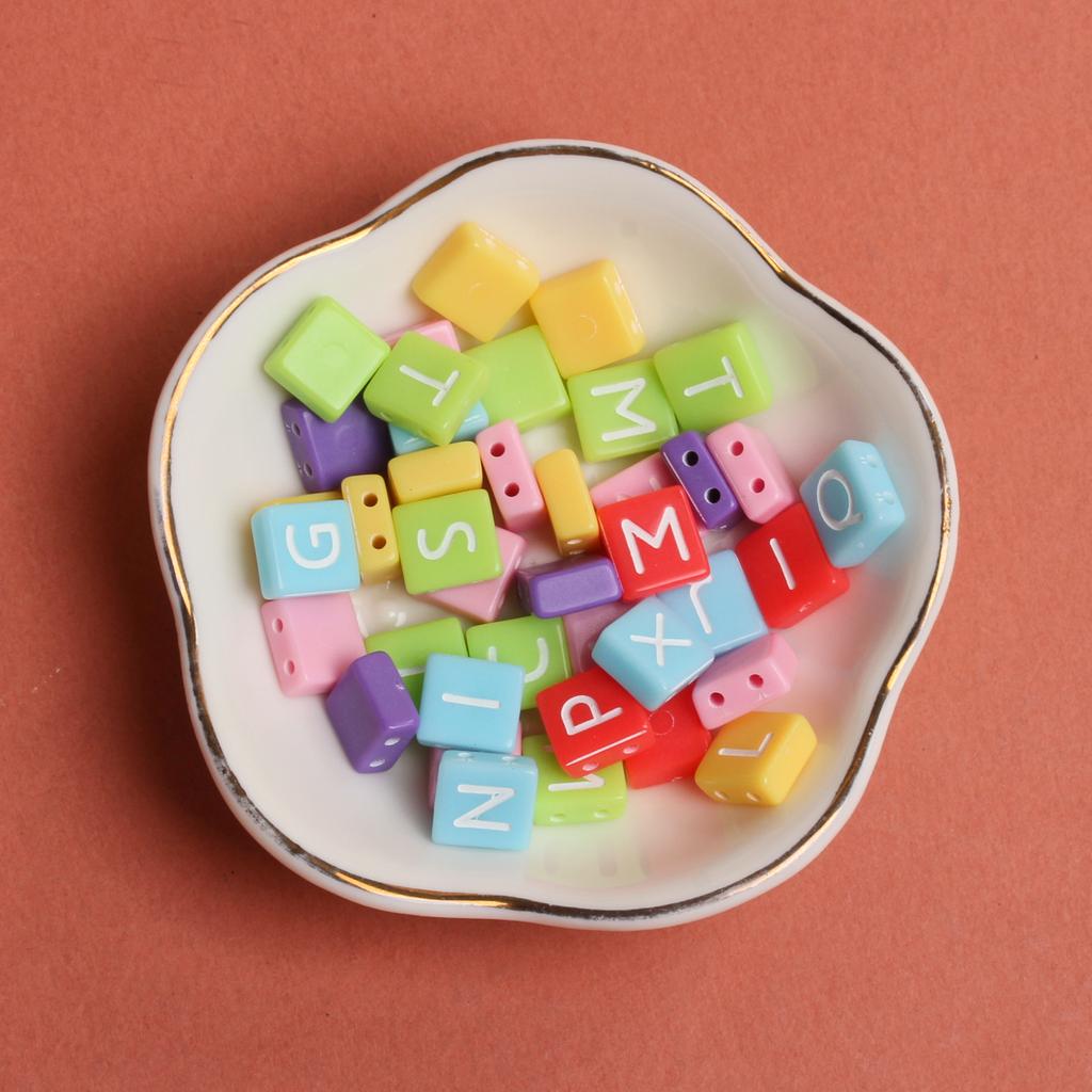 Making For Beads 20Pcs 9*7mm Diy Flat Square Acrylic Double Hole Accessories Jewelry Letter Pattern
