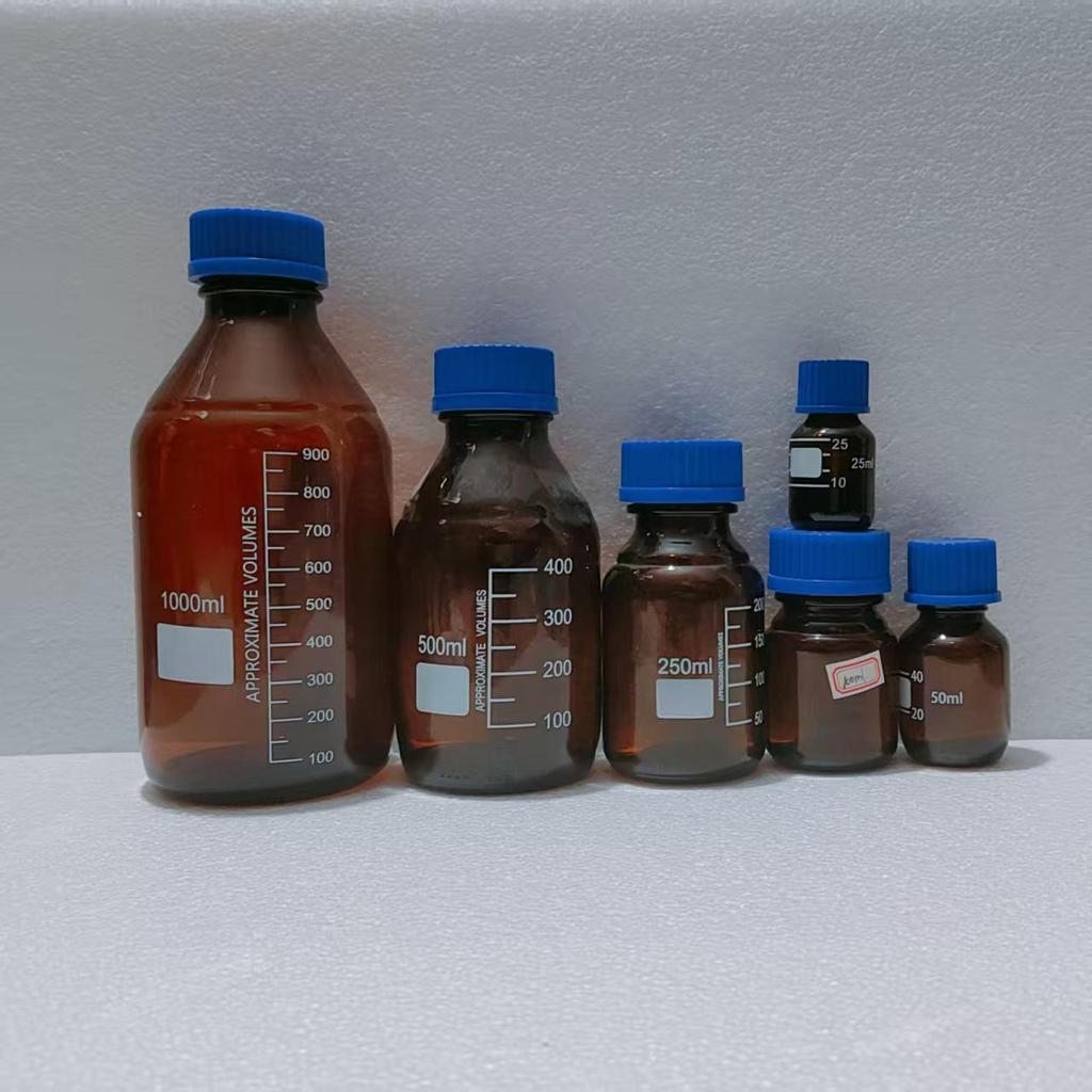 Стеклянная бутылка для реагентов с синей крышкой, резьба GL45 - Прозрачная, Коричневая, Круглая со шкалой, Герметичная проба отбора