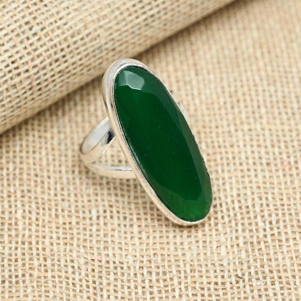 Изумрудный драгоценный камень, созданный в лаборатории, ювелирное кольцо ручной работы из твердого серебра 925 пробы, все размеры