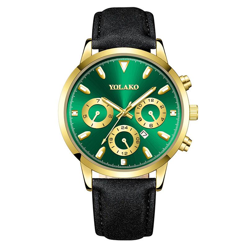 Fake Three-Eye Belt Men'S Watch Business Fashion Quartz Watch Calendar Luminous