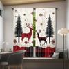 2 Pieces - Christmas curtain checkered Christmas reindeer, tree and snowflake print curtains, home decoration, room decoration