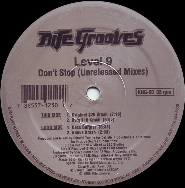 12-дюймовая пластинка LEVEL 9 Dont Stop Неизданные Миксы KNG50 Nite Grooves 1996 США Танцевальная Электроника Б/у