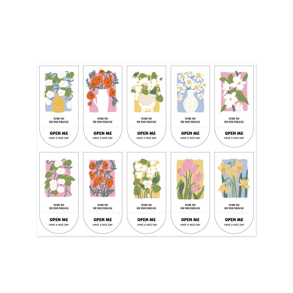 100pcs/pack Cute Flowers Open Me Sticker Thank You For Your Order Stickers for Small Business Package Gift Wraps Decor