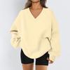 Ladies Long Sleeve Solid Color V-neck Sweatshirt