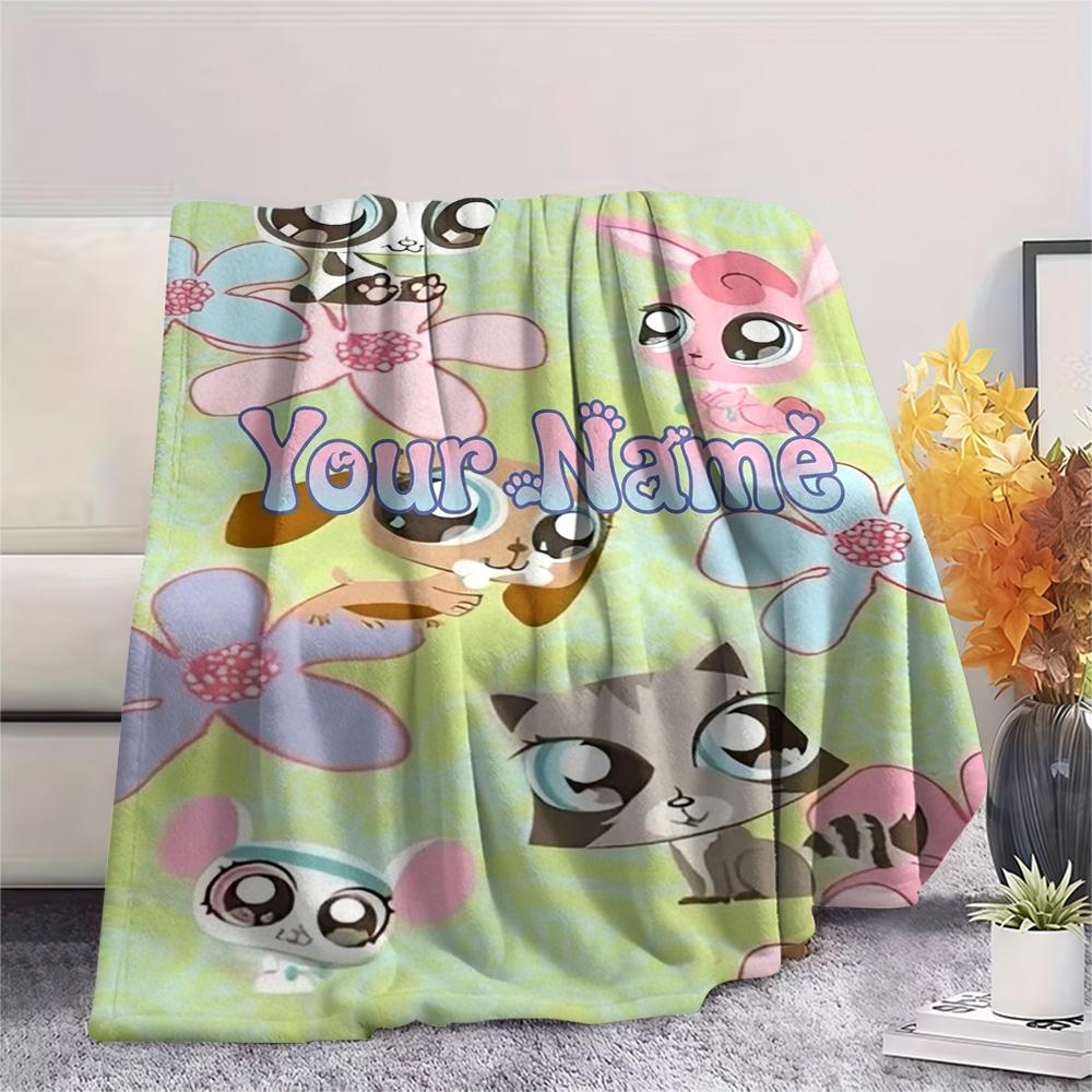 1PC Littlest Pet Shop Custom Name Patterned Flannel Blanket Suitable For All Seasons For Home Decor Warmth And Comfort Gifts Holiday Present