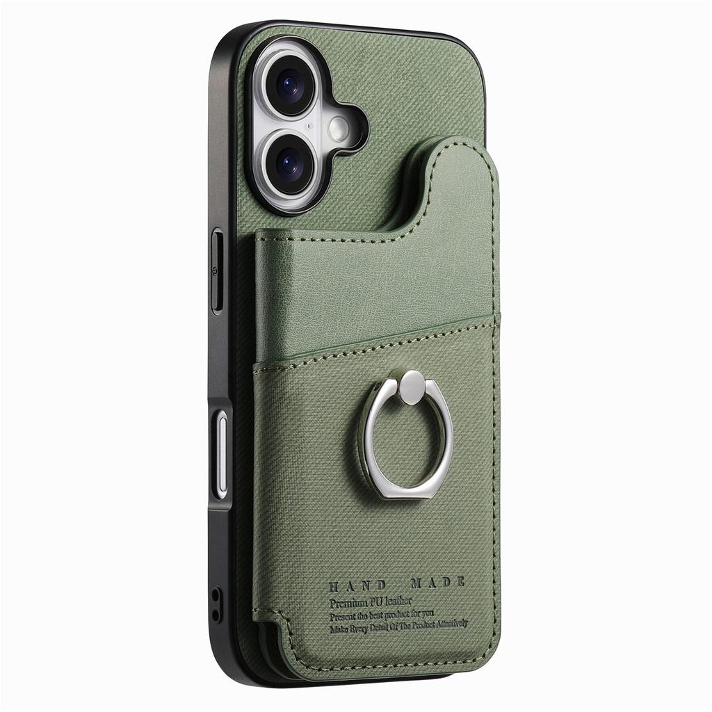 For iPhone 16 Case with Card Holder Kickstand Leather+TPU+PC Phone Cover