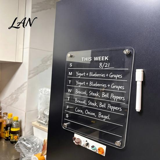 Magnetic Acrylic Refrigerator Calendar 12''x8'' Planning Board, Clear Weekly Meal Planner, Transparent Fridge Memo Pad Dry Erase Noteboard with Marker