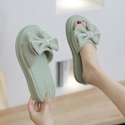 2024 Новый летний стиль, модные и элегантные босоножки на платформе с бантом, однотонные легкие тапочки с открытым носком и плоским каблуком