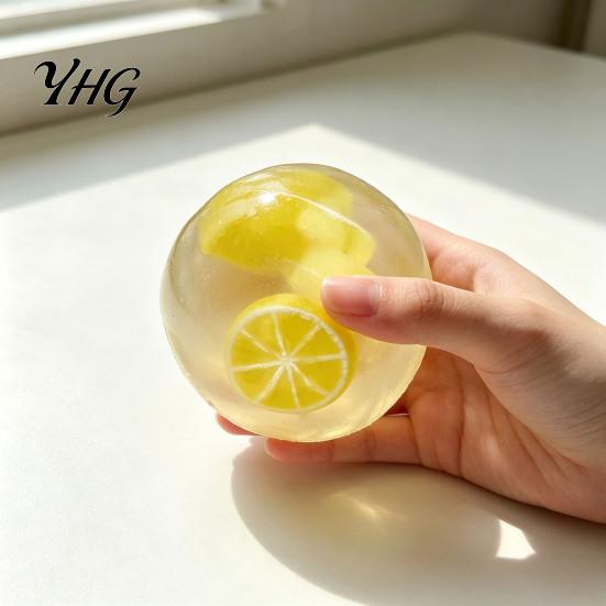 Clear Ball Squeeze Toy Shapeable Pearlescent Fidget Toy, Anxiety Relief Stress Reduction Accessories Fake Fruit Inside for Kids Adults