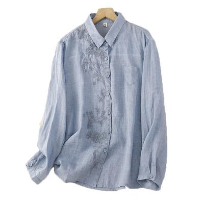 Рубашка из хлопка и пеньки в стиле ретро с вышивкой для женщин, свободная, универсальная, для поездок на работу, художественная, в стиле ретро, топ-тренд, блузки, рубашки