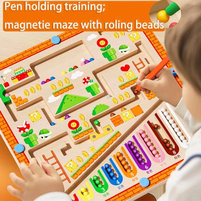 Монтессори Магнитный Цвет Число Грибной Дом Лабиринт Деревянные Игрушки Для Малышей Игрушки Детский Лабиринт Прогулка Шариком Наборы Для Раннего Обучения