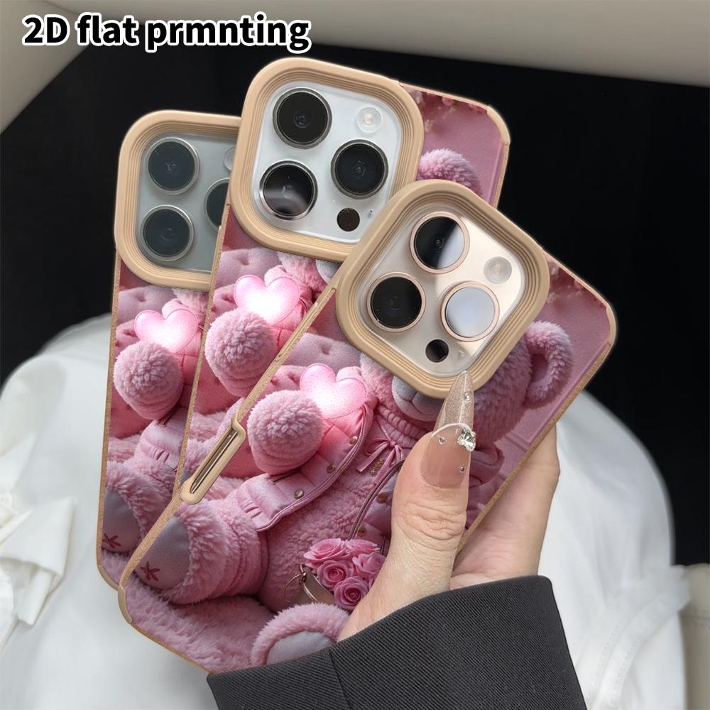 Phone Case: 2D flat lambskin suitable for iPhone 18, 17, 16, 15, 14, 13 Pro protective cases, coat teddy bear, Christmas and Halloween gifts