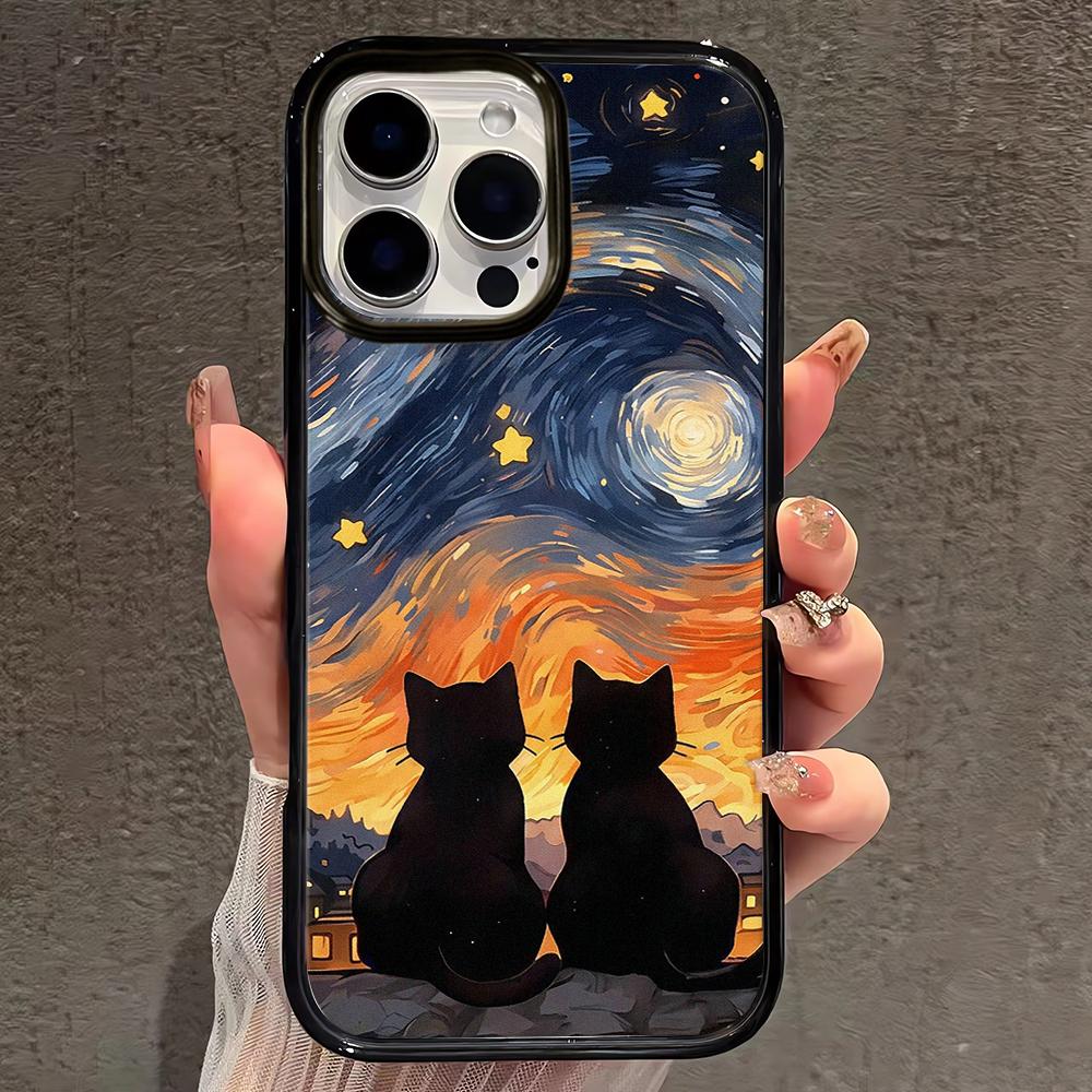 Масляная живопись Черная кошка Жесткий чехол Для iPhone 17 16 15 14 13 12 11 Pro Max Air Защитный ударопрочный Чехол-бампер