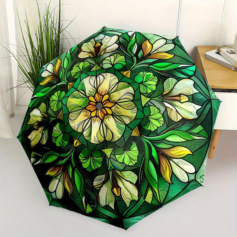Stained Glass Window Panel with Beautiful Flower Design Umbrella, Christmas Gift Y100