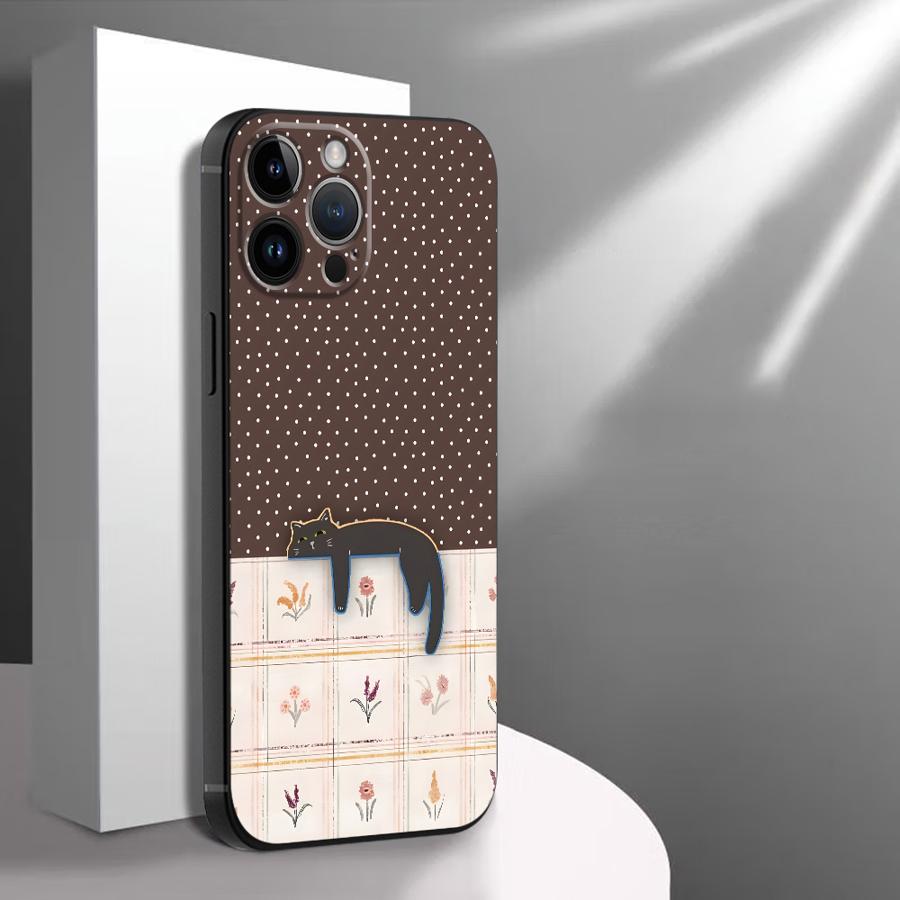 Чехол для телефона Чехол для телефона для Apple iPhone 17 Pro Max 11 Air 14 XR XS MAX 13 16 15 Pro 7 8 12 17e Мультяшная клеточка Кошка