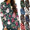 Women's Fashion Round Neck Pullover Plunging Sleeve Tee Christmas Printed Top