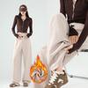 Women's High-Waist Velvet Sports Pants - Autumn/Winter 2025, Wide-Leg Casual Banana Sweatpants