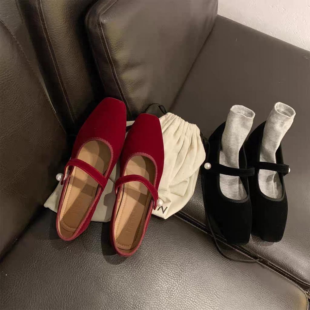 Модные бархатные туфли Мэри Джейн для женщин, ручная строчка, повседневная уличная одежда, балетки, туфли-лодочки, женские однотонные красные тканевые туфли, лоферы