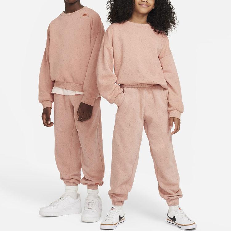 Nike Sportswear Icon Fleece Logo Print Loose Fit Crewneck Kids Tops Rust DQ9002-872