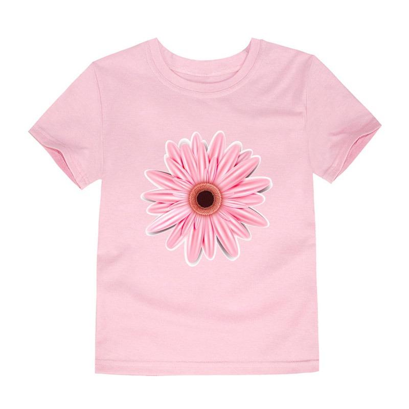 100% Cotton Toddler Girl T Shirt 2 To 3 4 5 6 7 8 9 10 11 12 13 14 Years Pink White Tshirt Flower Print Teenage Girls Tee Shirts