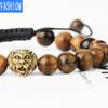 Natural Yellow Tiger Eye Animal Charm Gold Plated Brown Hip Hop Geometric Adjustable Woven Bracelet Adjustable