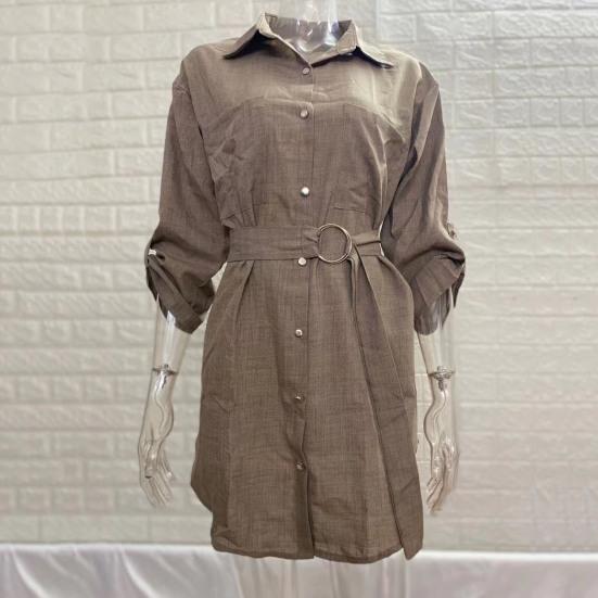 Half Sleeve Elegent Beauty Lady Dress Above Knee Loose Closure Summer Turn-down Collar Soft Button Shirt Dress Dress