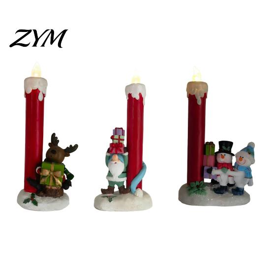 Cute Christmas Character Statues Resin Figurine Candle Holder, LED Flameless Electronic Light, Battery Operated Candles Snowman Elf Reindeer Tabletop