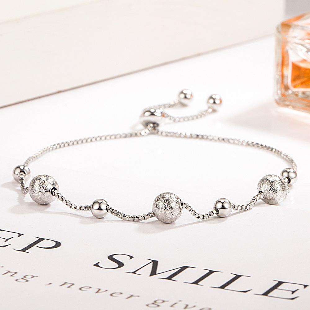 925 Sterling Silver Bracelet Small Gold Frosted Beads Push-pull Adjustable Cute 18k Gold Bracelet For Women Jewelry Gifts