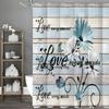 Blue White Daisy Butterfly Wood Panel Quote Shower Curtain, Bathroom Decorative Shower Curtain, Waterproof Shower Curtain with H