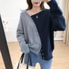 Autumn Winter Loose Casual Irregular Patchwork Buttons Sweater Women All-match Bottomed Knitting Pullover Top
