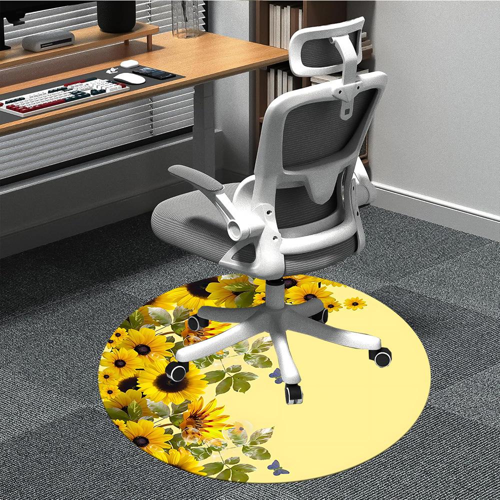 1pc Sunflowers Chair Carpet for Office, Non slip, Soft and Durable Office Rug