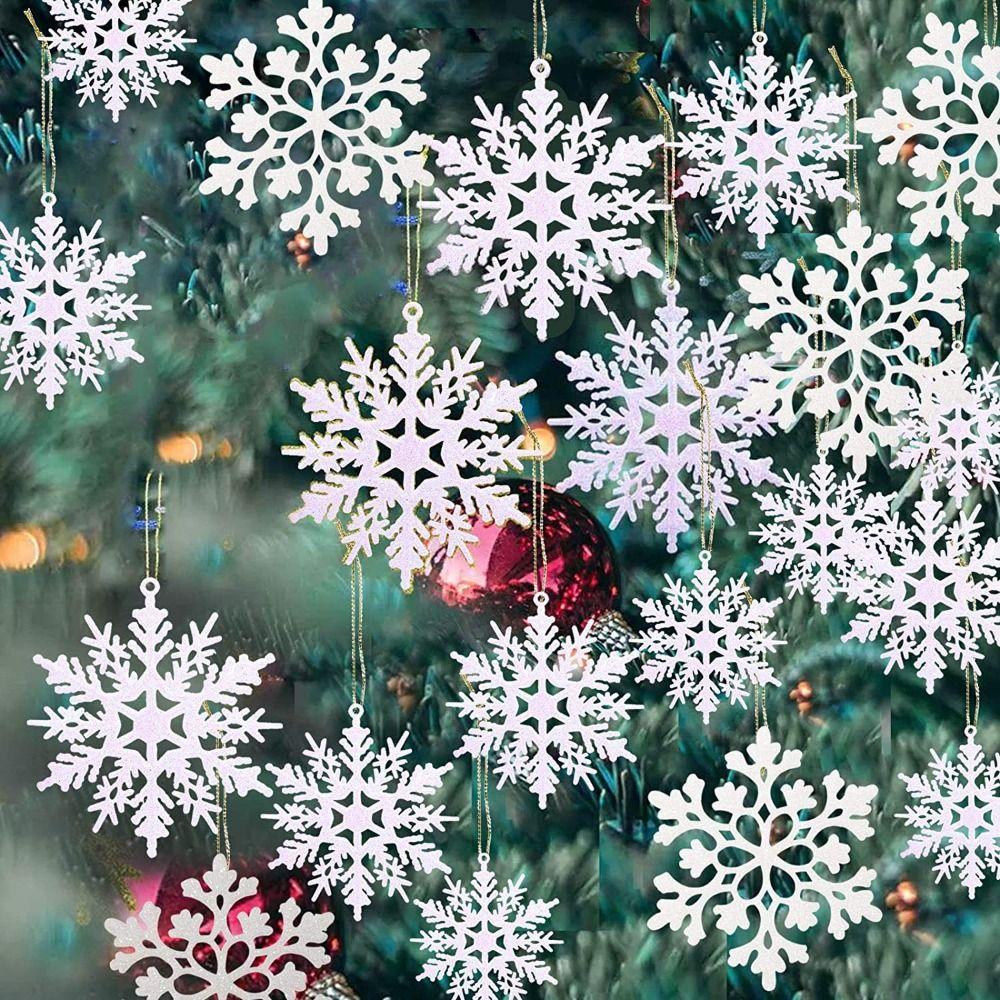 12pcs/set Plastic Christmas Artificial Snowflake XmasTree Hanging Ornament Xmas Gift