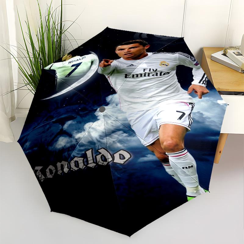 Ronaldo's Skillful Kick Compact Travel Automatic Umbrella Folding Umbrella with 8 Ribs Compact Design for Outdoor Daily Use Fashionable Accessory