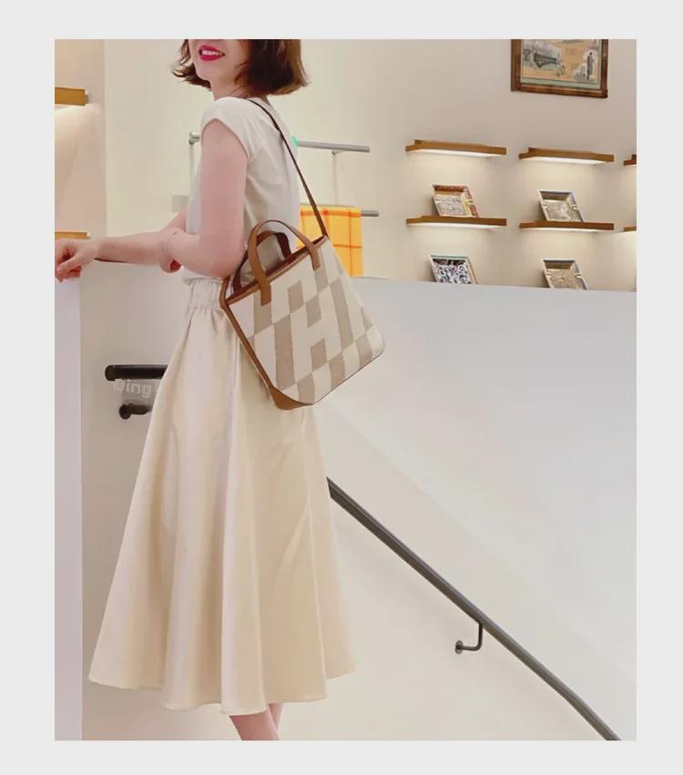 Большая вместительная сумка-тоут из холста и натуральной кожи - женская сумка из твила для ношения в руке и через плечо