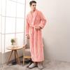 Plus Size Men's Autumn Winter Bathrobe Couple's Thickened Long Robe Solid Waist-tie Loungewear with Pockets