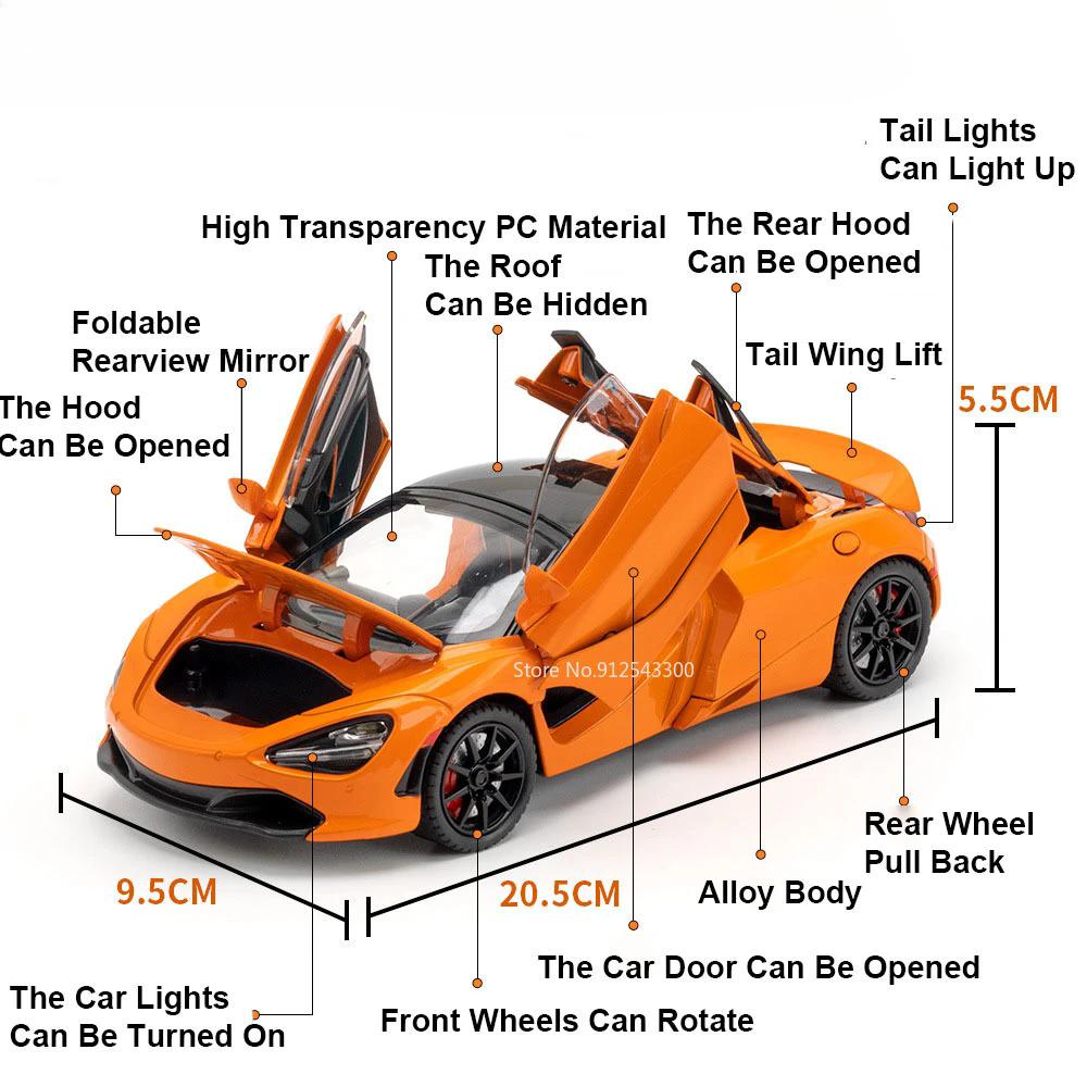 1:24 GTR IE EVO 720S Huayra Veneno Sian LP770 Car Model Toy Metal Diecast Music Light Doors Opened Simulation Vehicles for Boys