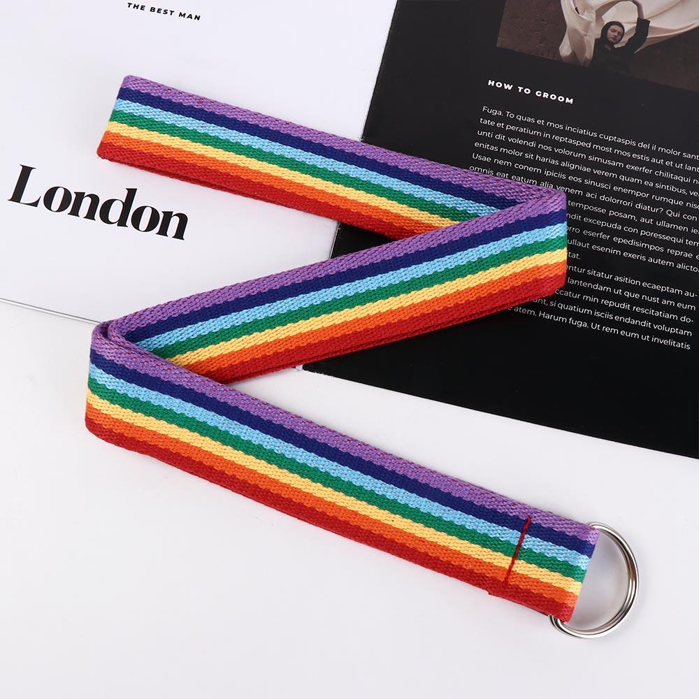 D-shaped Buckle Rainbow Canvas Belt Long Canvas Waist Belt Retro Men Belt For Jeans