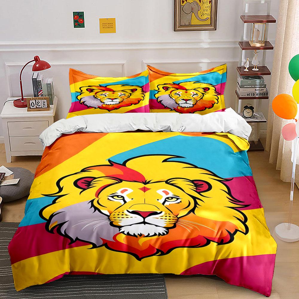 Colorful lion face motif. Bedding sets Duvet cover sets Duvet covers Pillowcases(1*Duvet Cover 2*Pillowcases without duvet insert)