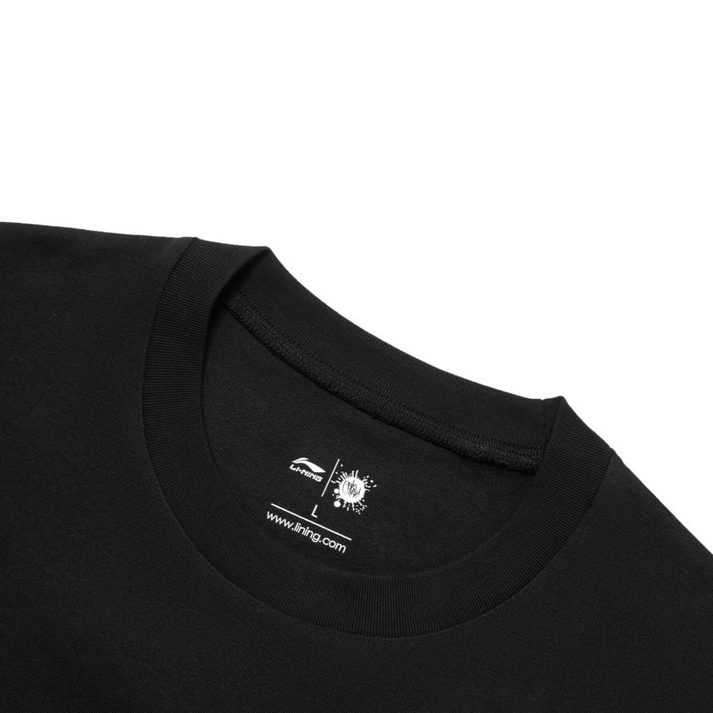 Li Ning X Og_Slick Collaboration Skateboard Series Back Letter Graphic Print Sweat-Absorbing Loose Short Sleeve T-Shirt Unisex Tops Black AHST483-2