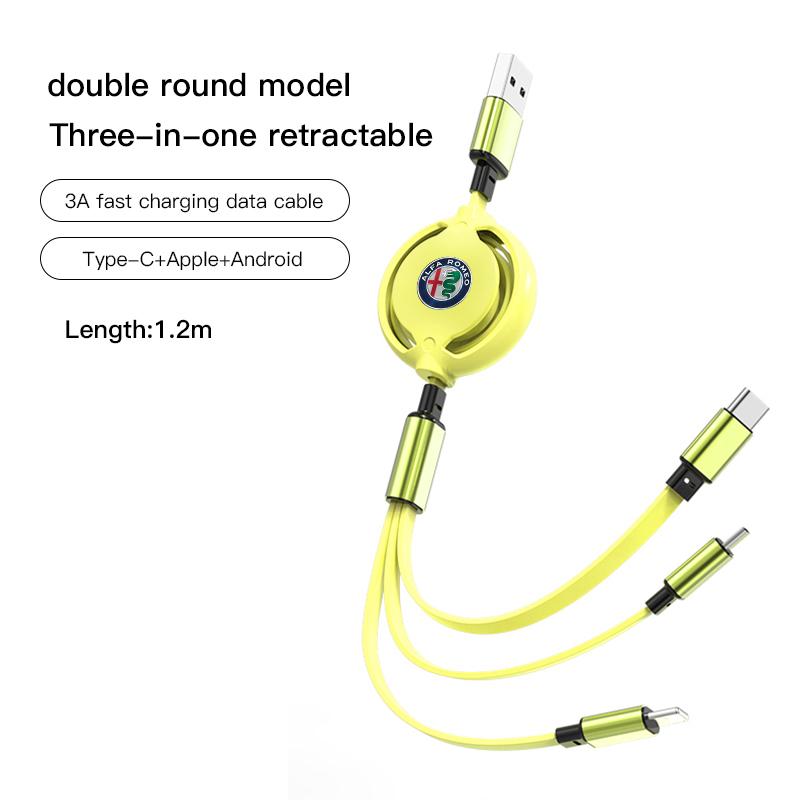 3-in-1 Micro Data Wire USB Type C Fast Charger For Alfa Romeo Giulietta GT 159 147 156 Mito Brera Giulia F1 Stelvio Volante